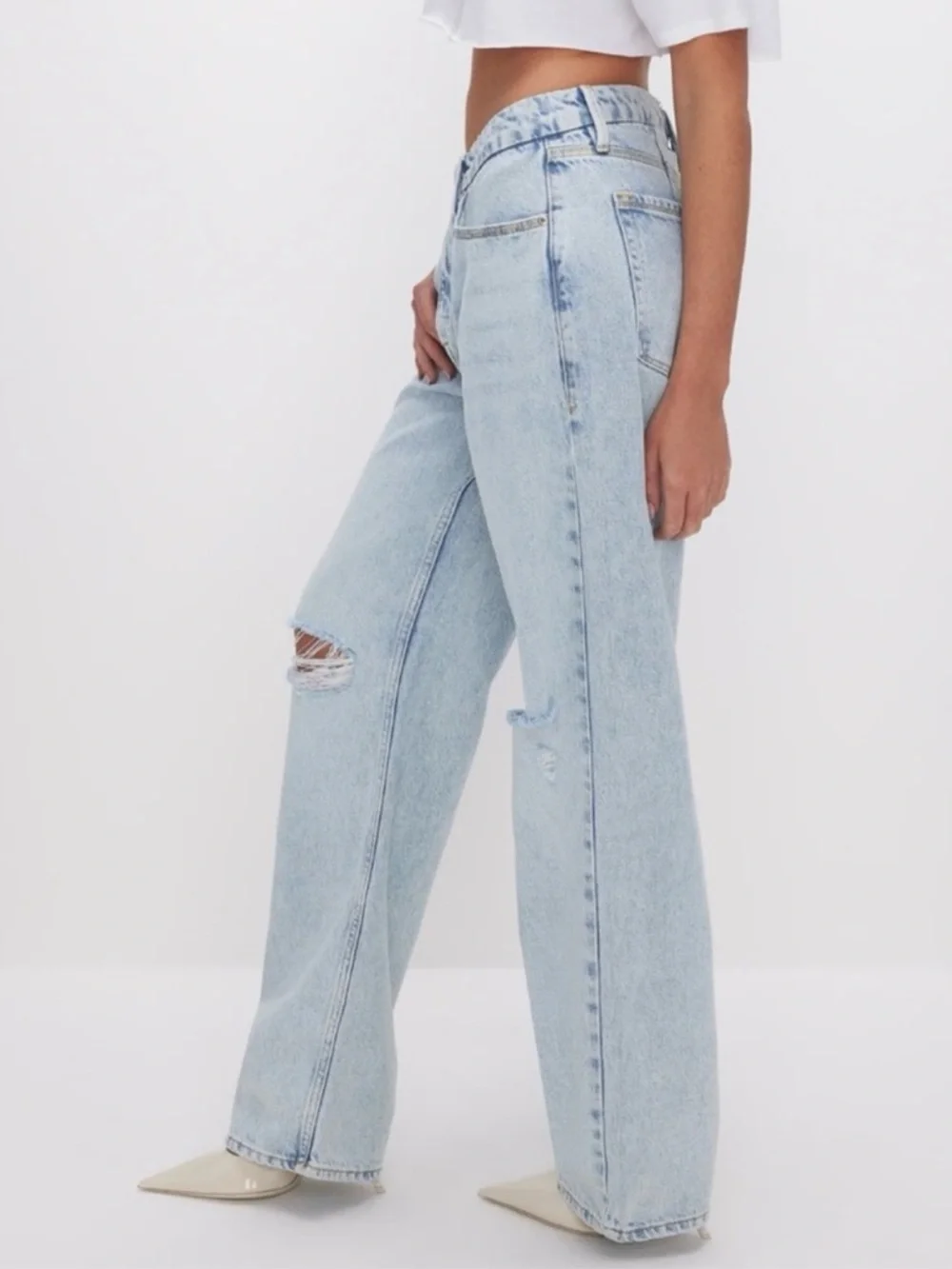 Good American Good 90’s relaxed fit Distressed Straight-Leg Jeans - Picture 4 of 13